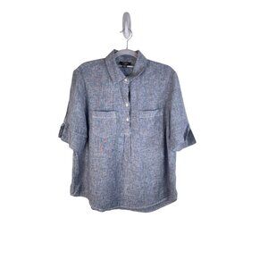 Lord & Taylor Petite Linen Chambray Button-Front Shirt Front Pockets PL